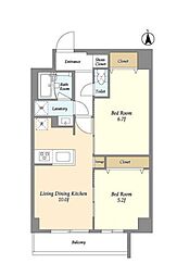グランカーサ尾久 1階2LDKの間取り