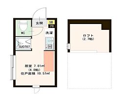 西武池袋線 江古田駅 徒歩6分の賃貸アパート 2階ワンルームの間取り