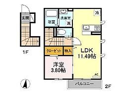 クレア富士見台 1階1LDKの間取り