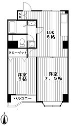 西武豊島線 豊島園駅 徒歩10分の賃貸マンション 4階2LDKの間取り
