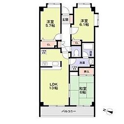 西武池袋線 大泉学園駅 徒歩14分の賃貸マンション 2階3LDKの間取り