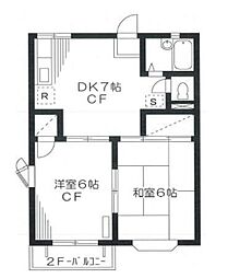 西武池袋線 椎名町駅 徒歩10分の賃貸アパート 2階2DKの間取り