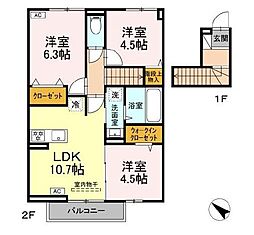 西武新宿線 都立家政駅 徒歩12分の賃貸アパート 1階3LDKの間取り