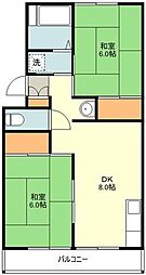 JR青梅線 羽村駅 徒歩17分の賃貸アパート 2階2DKの間取り