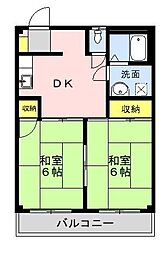 JR青梅線 羽村駅 徒歩4分の賃貸アパート 2階2DKの間取り