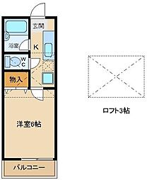 ハイツＸ 2階1Kの間取り
