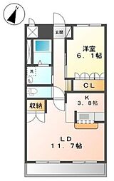 彩都−花ノ岡 1階1LDKの間取り