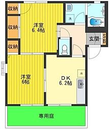 西武拝島線 東大和市駅 徒歩20分の賃貸アパート 1階2DKの間取り