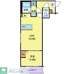 JR青梅線 羽村駅 徒歩8分の賃貸アパート 1階1LDKの間取り