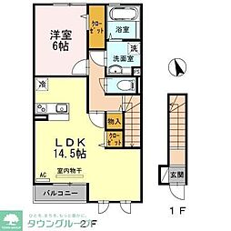 サウスユーコート 2階1LDKの間取り