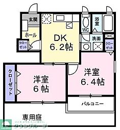 プラムシオンIII 1階2DKの間取り