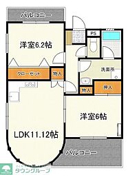 メゾン幸和第2ビル 3階2LDKの間取り