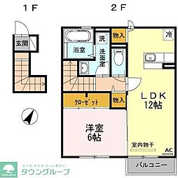 アムールII 2階1LDKの間取り
