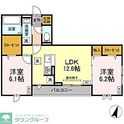 ビューテラスII 102 1階2LDKの間取り