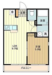 フルセイル西八王子I 2階1LDKの間取り