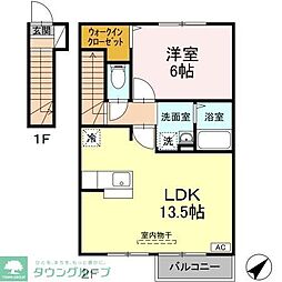 JR青梅線 拝島駅 徒歩19分の賃貸アパート 2階1LDKの間取り