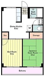 青梅橋ビル 2階2DKの間取り