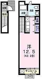 フォンターナ・ルチア 2階ワンルームの間取り