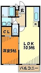 西武拝島線 武蔵砂川駅 徒歩10分の賃貸アパート 2階1LDKの間取り