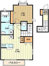 西武拝島線 東大和市駅 徒歩17分の賃貸アパート 2階1LDKの間取り