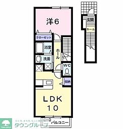 ベルビュー　神明 2階1LDKの間取り