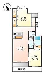 JR青梅線 東青梅駅 徒歩13分の賃貸アパート 1階2LDKの間取り