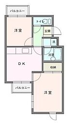エスティーム 2階2DKの間取り