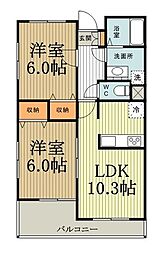ライネスハイム・ノイ 2階2LDKの間取り