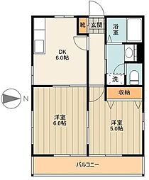 ハイムフラワー 1階2DKの間取り