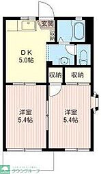 アーバンシェル 1階2DKの間取り