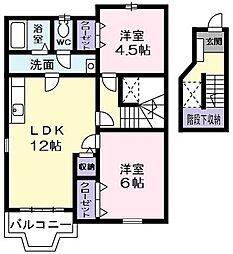 サン　エトワールI 2階2LDKの間取り