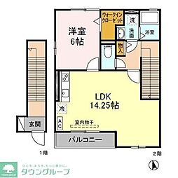 ウィスタリア・ガーデンＡＢ 2階1LDKの間取り