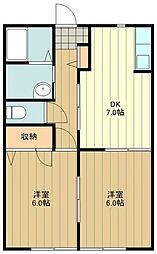 カーサ・ブリアン 1階2DKの間取り