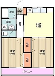 グリーンビレッジ 2階2DKの間取り