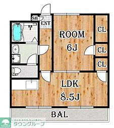 リアライズ羽村 7階1LDKの間取り