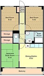 西武拝島線 武蔵砂川駅 徒歩5分の賃貸マンション 3階3LDKの間取り