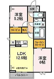 メゾン・ド・プリュネ 1階2LDKの間取り