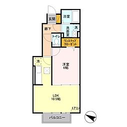 JR青梅線 昭島駅 徒歩16分の賃貸アパート 1階1LDKの間取り