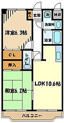 パークサイド武蔵野 1階2LDKの間取り