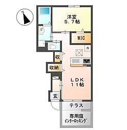 ドライバーム 1階1LDKの間取り
