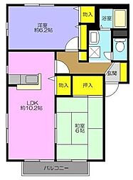 ピュアフィールド B棟 2階2LDKの間取り