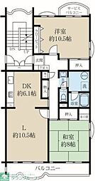 飯能マンションB棟 2LDKの間取図画像