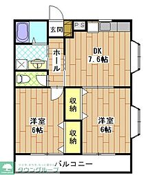 村内ハイツB 2DKの間取図画像