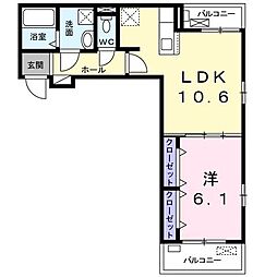 ラシュレ 1LDKの間取図画像