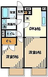 プレジール門前 2DKの間取図画像