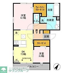 ブラウフォーゲルA 2DKの間取図画像