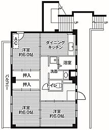 ビレッジハウス秋多2号棟 3DKの間取図画像
