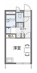 レオパレスＣｒｅａ 2階1Kの間取り