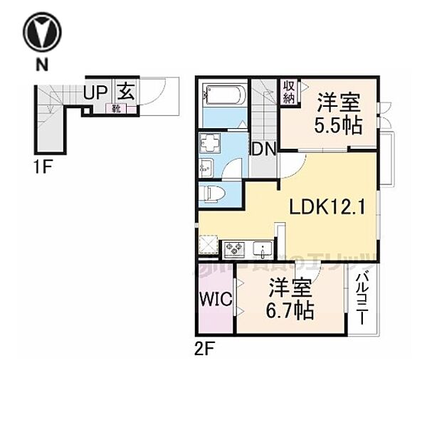 奈良県大和高田市礒野町(賃貸アパート2LDK・2階・64.14㎡)の写真 その2