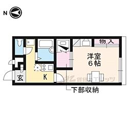 近鉄奈良線 大和西大寺駅 徒歩21分の賃貸アパート 1階1Kの間取り